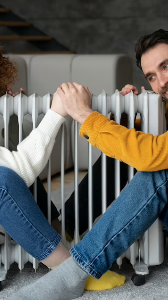 couple hugging a radiator